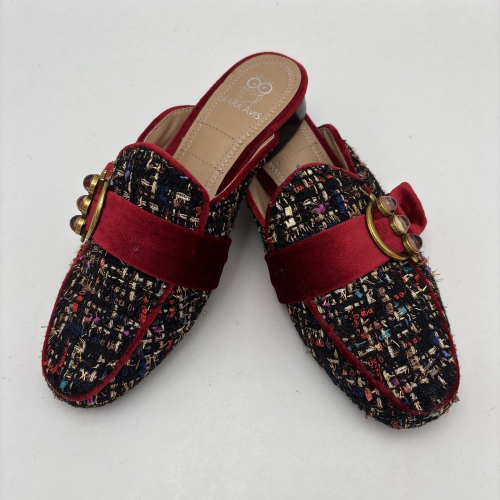 Women's Rara Avis Lonnie Garnet Red Multi Dress Mule Shoes Size 5.5
